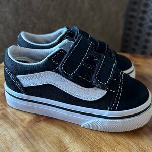 Vans Kids Black and White Velcro Sneakers